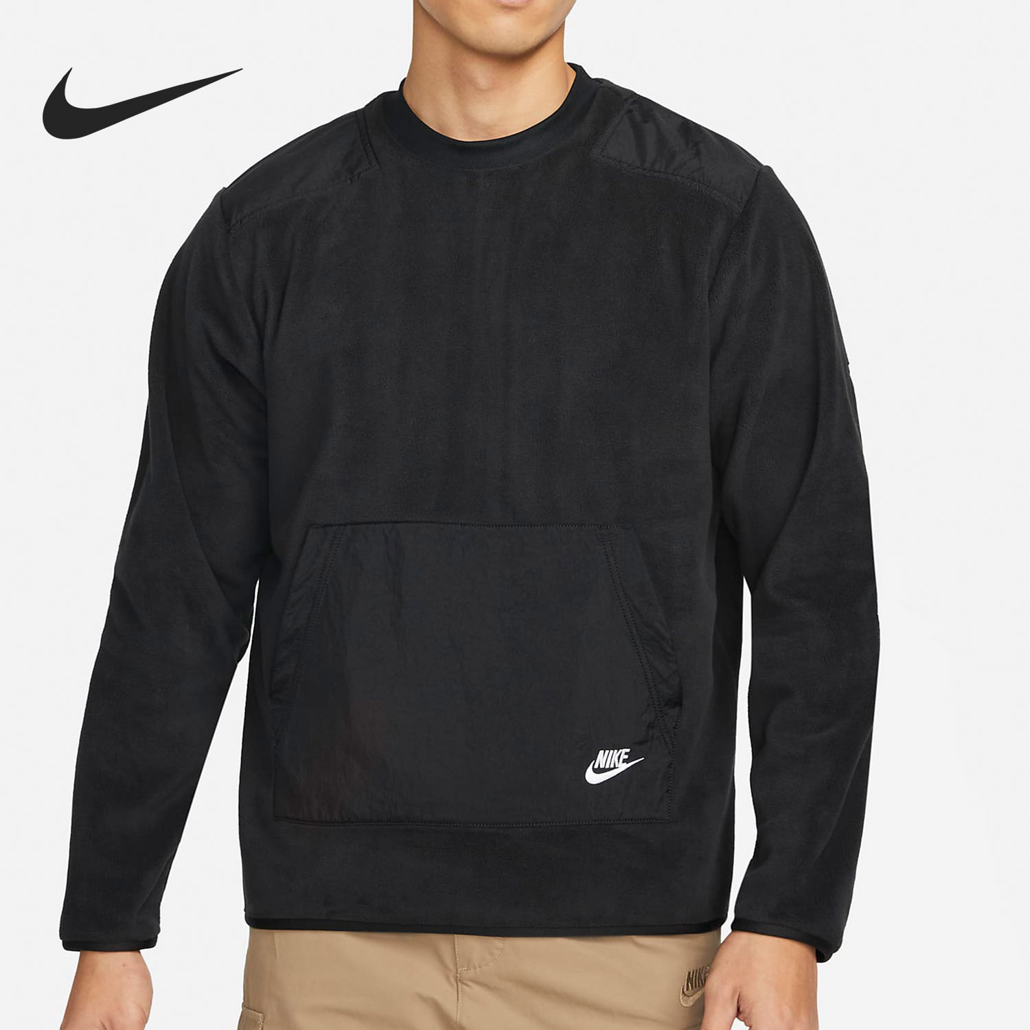 Nike/耐克官方正品男子加绒柔软圆领拼接运动套头卫衣 DD4855-010