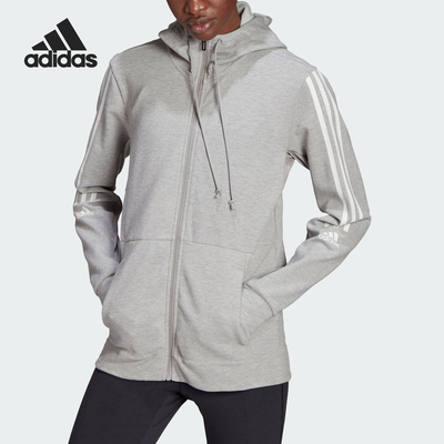 Adidas/阿迪达斯正品女款透气条纹连帽拉链夹克外套HD1736