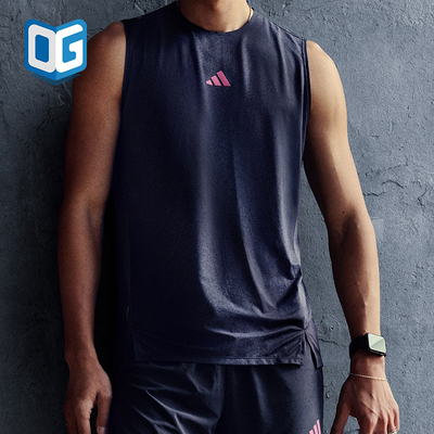 Adidas/阿迪达斯正品2026男士透气跑步侧开叉运动背心T恤KR5093