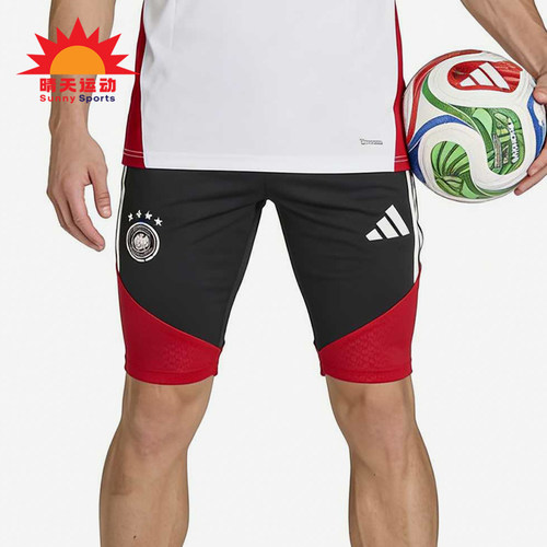 Adidas/阿迪达斯正品纯色松紧中腰直筒裤男经典黑红色短裤KB4481