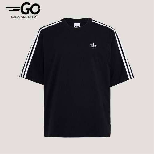 Adidas/阿迪达斯正品三叶草男士针织条纹时尚休闲宽松T恤KG6331