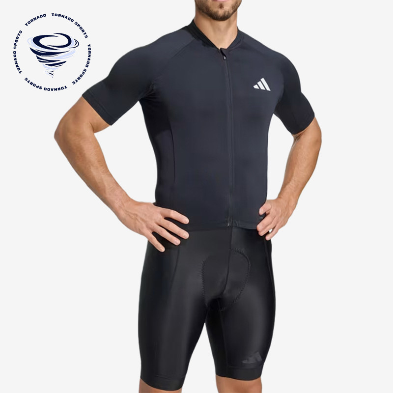 Adidas/阿迪达斯正品短袖拉链口袋男黑色经典休闲骑行服JZ6761
