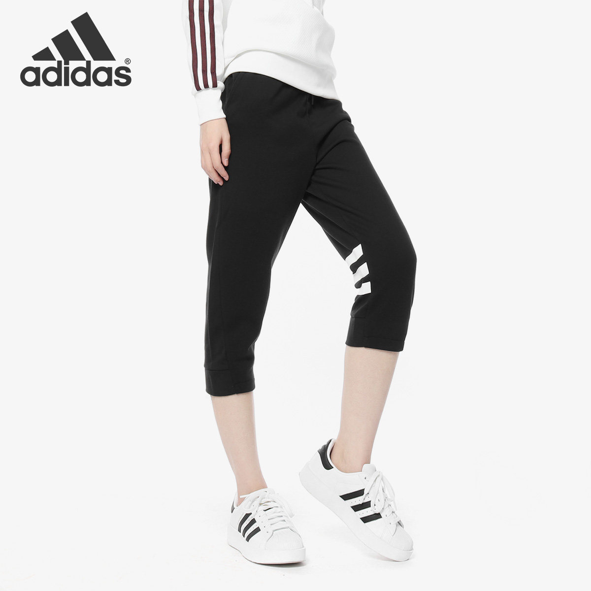 Adidas/阿迪达斯正品女子针织透气收口休闲运动七分裤 DM4070