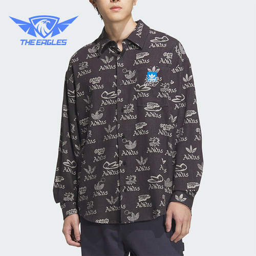 Adidas/阿迪达斯正品三叶草男士经典透气运动休闲印花衬衫JN1663