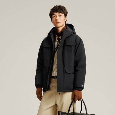 李宁正品2025冬季男子防泼水保暖宽松耐磨工装短款羽绒服AYMV295