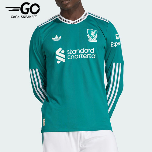 Adidas/阿迪达斯正品2025男士刺绣足球运动透气修身长袖T恤JV6460