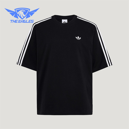 Adidas/阿迪达斯正品三叶草男士针织条纹时尚休闲宽松T恤KG6331