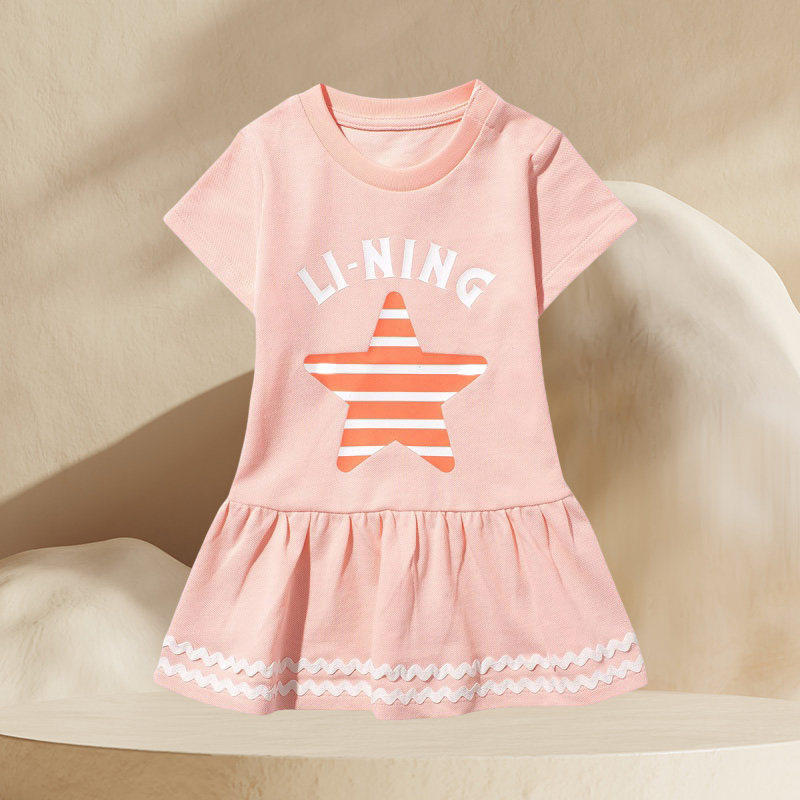 李宁童装女童中大童女孩棉质透气吸汗儿童休闲短袖连衣裙YSKQ072