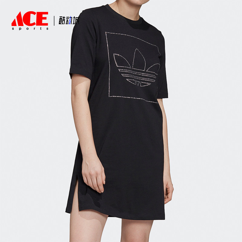 Adidas/阿迪达斯正品三叶草女士透气圆领针织简约连衣裙FU1727