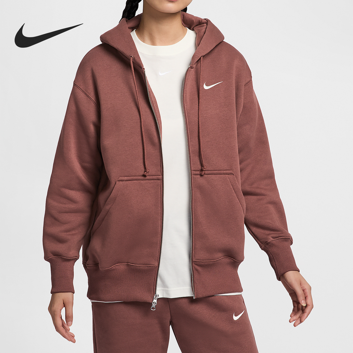 Nike/耐克官方正品新款女士运动针织连帽休闲加绒外套DQ5759-218