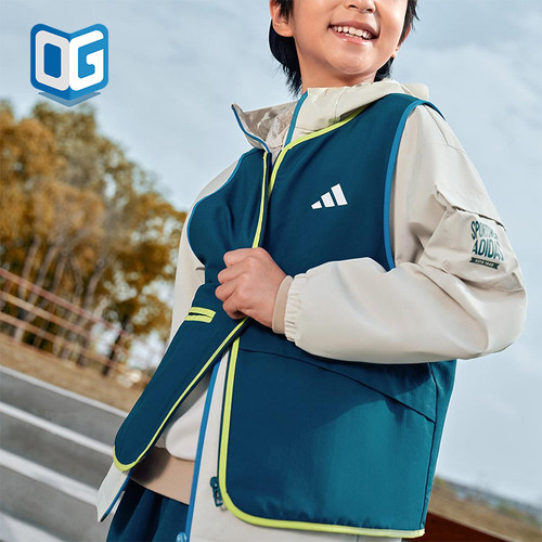 Adidas/阿迪达斯正品2025秋季款儿童梭织连帽二合一外套KC5339