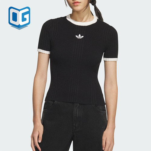 Adidas/阿迪达斯正品三叶草女士运动修身针织休闲短款短袖KS6110