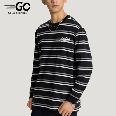 Adidas阿迪达斯正品U STRIPE男女条纹宽松圆领长袖T恤LD8846