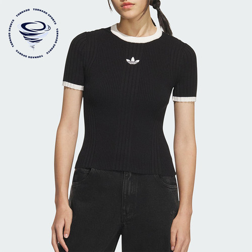 Adidas/阿迪达斯正品三叶草女士运动修身针织休闲短款短袖KS6110