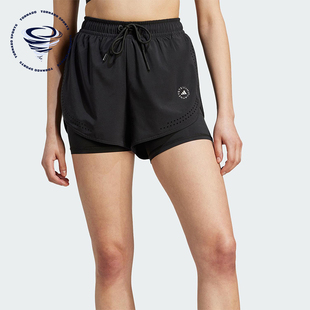 Adidas/阿迪达斯正品夏季女士系带经典弹力二合一休闲短裤IB6824