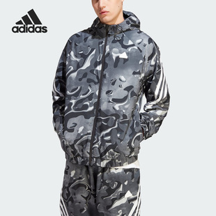 阿迪达斯正品 AOP Q3男子印花运动夹克IJ8843 Adidas