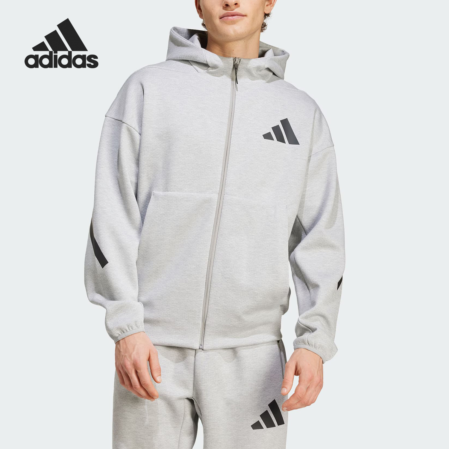 阿迪达斯男士连帽休闲宽松外套