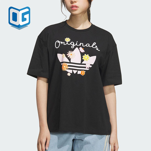 Adidas/阿迪达斯正品三叶草女士花卉印花经典透气休闲短袖KB8959