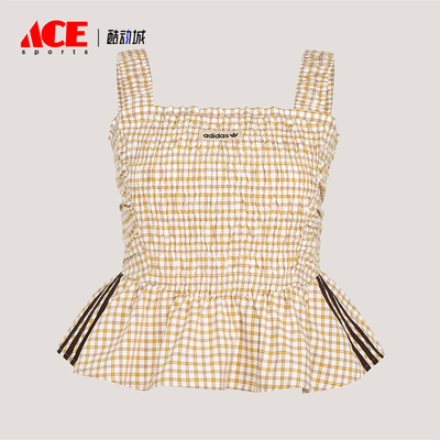 Adidas/阿迪达斯正品三叶草女士运动时尚潮流格纹背心T恤KX7036