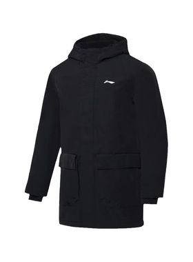 李宁正品冬季新品男子运动休闲中长款连帽保暖棉服外套AFMR013
