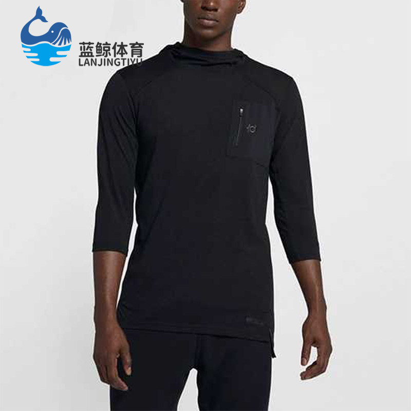 Nike/耐克正品透气新款男士运动休闲简约连帽七分袖T恤AJ0376-010