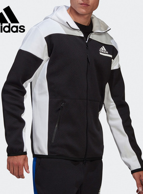 Adidas/阿迪达斯黑色白男子休闲运动训练连帽夹克针织外套GM6533