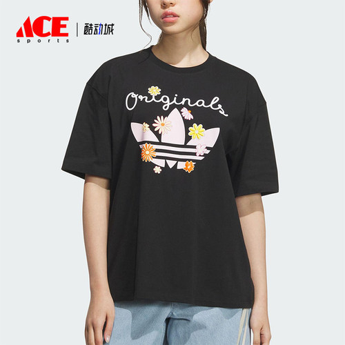 Adidas/阿迪达斯正品三叶草女士花卉印花经典透气休闲短袖KB8959