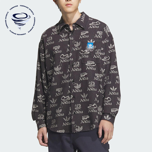 Adidas/阿迪达斯正品三叶草男士经典透气运动休闲印花衬衫JN1663