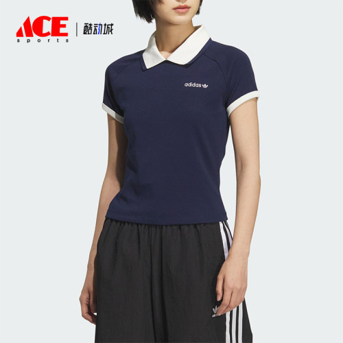 Adidas/阿迪达斯正品三叶草女士透气修身针织翻领POLO衫KF9610