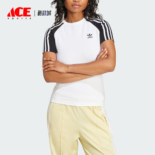 Adidas/阿迪达斯正品三叶草女士休闲修身运动针织透气短袖JD0834