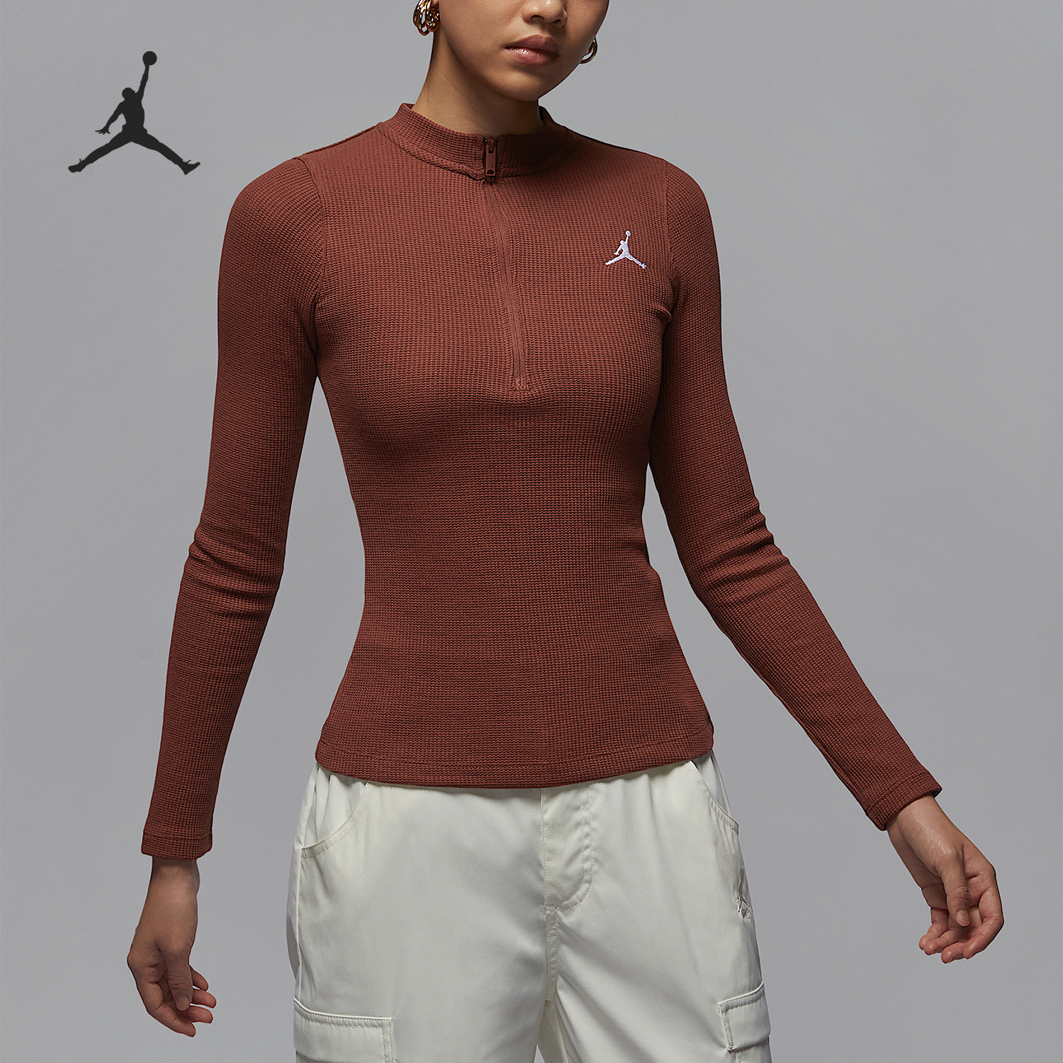 Nike/耐克官方正品JORDAN女士复古华夫格修身运动长袖HF9469-231