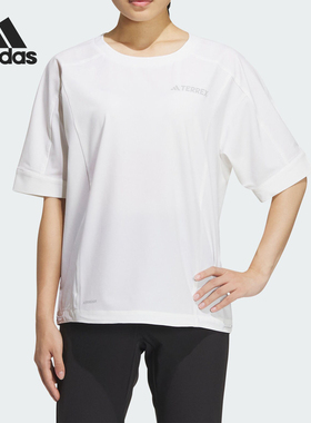 Adidas/阿迪达斯正品户外透气女士休闲运动宽松短袖T恤IX0115