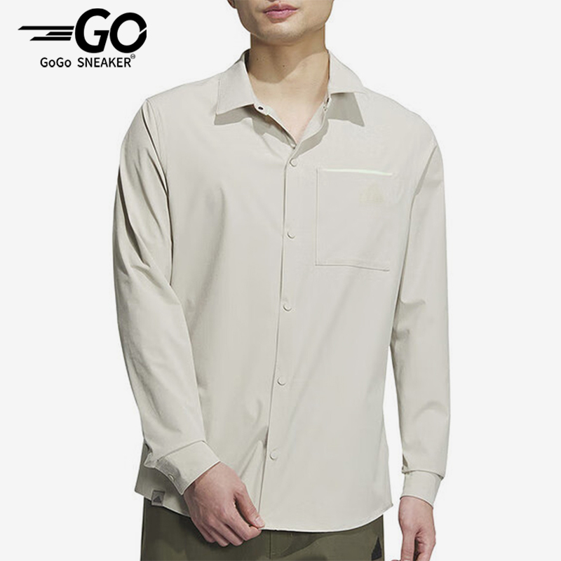 阿迪达斯男士休闲翻领长袖衬衫