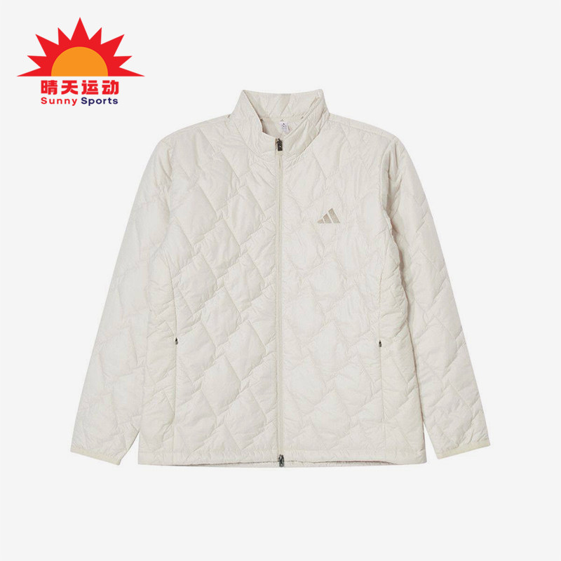 Adidas/阿迪达斯正品立领拉链长袖棉服新款经典米白色棉服KD7996