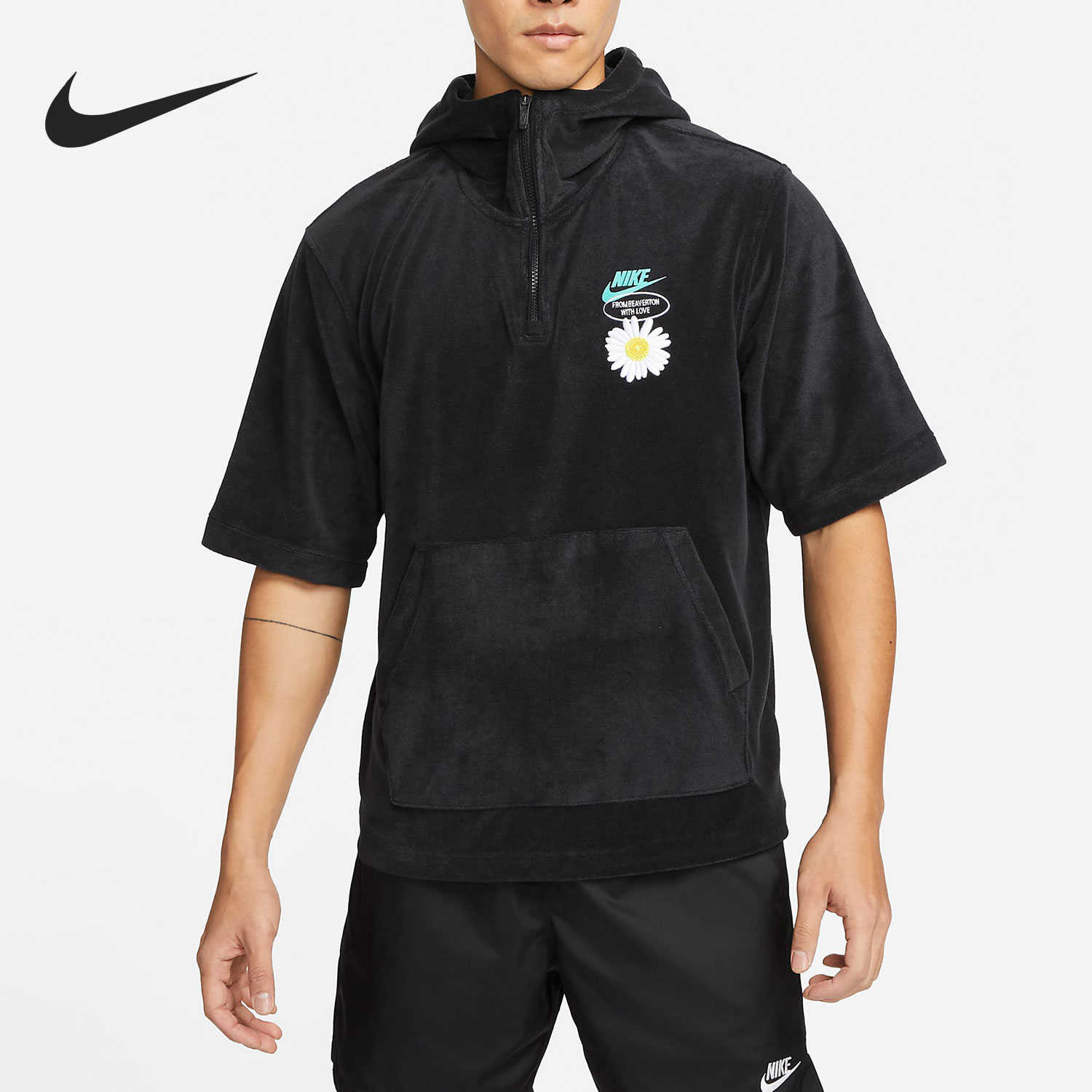 Nike/耐克官方正品男子复古柔软毛巾布短袖运动连帽衫 DM5063-010