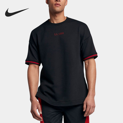 Nike/耐克正品新款男黑红色亲肤吸汗圆领短袖T恤AJ0434-010