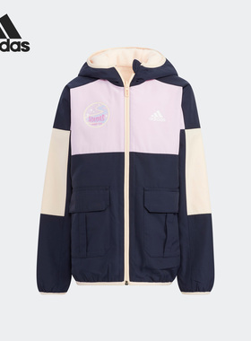 Adidas/阿迪达斯正品冬季小童双面穿加绒连帽运动外套HY0568
