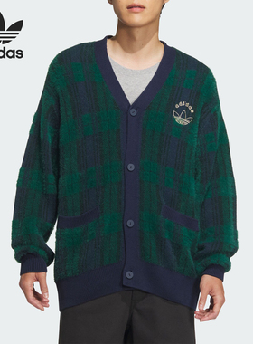 Adidas/阿迪达斯正品三叶草男士针织学院风格V领开衫JC6845