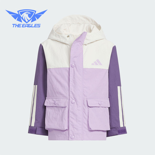 Adidas/阿迪达斯正品2025秋季款儿童休闲梭织拼接运动外套KS3080