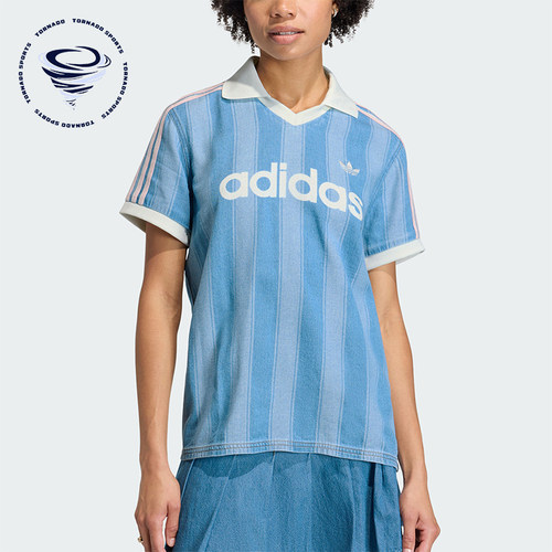 Adidas/阿迪达斯正品三叶草新款女浅蓝白色社交经典短袖T恤KD5448