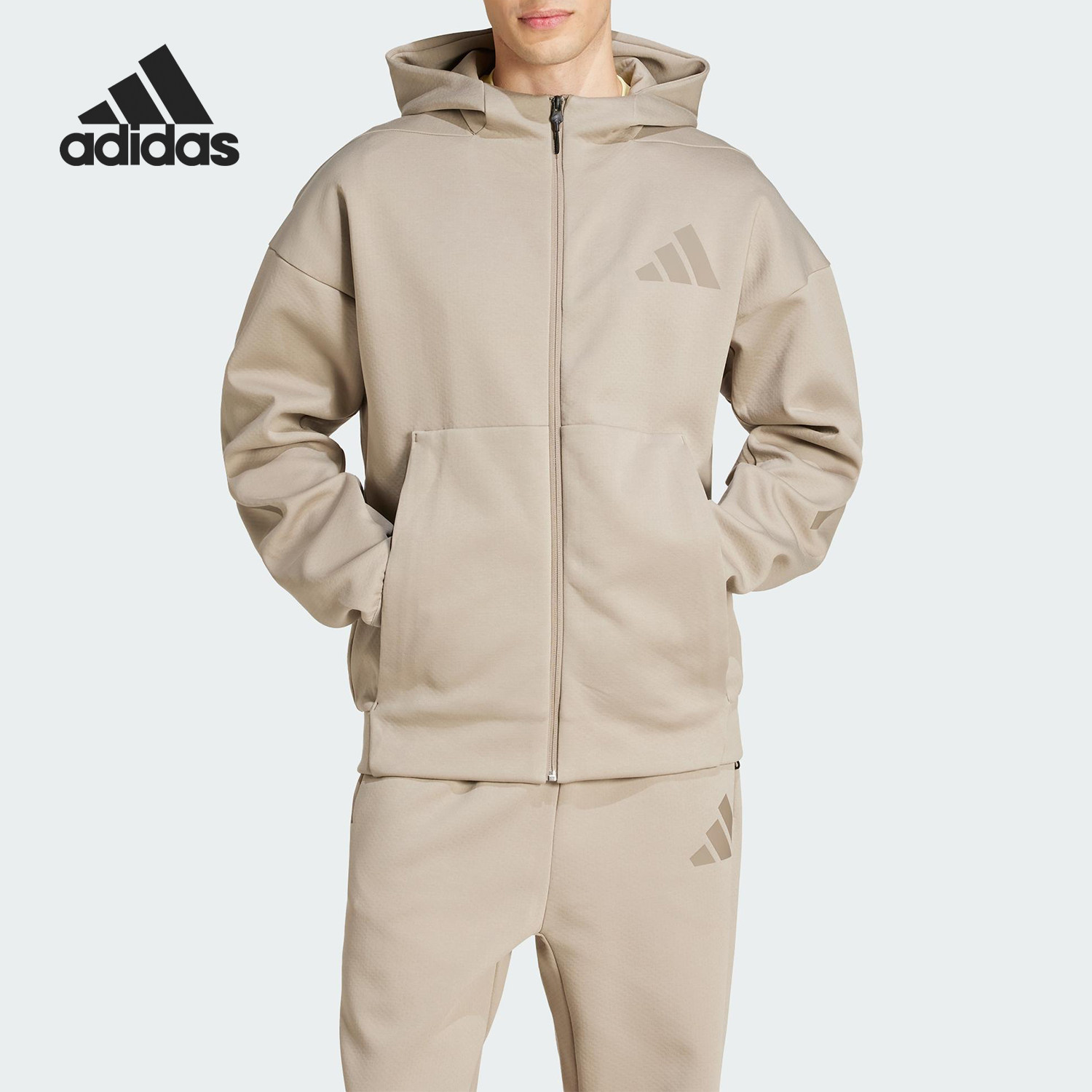 Adidas/阿迪达斯正品新款男士针织柔软连帽拉链外套JC5495