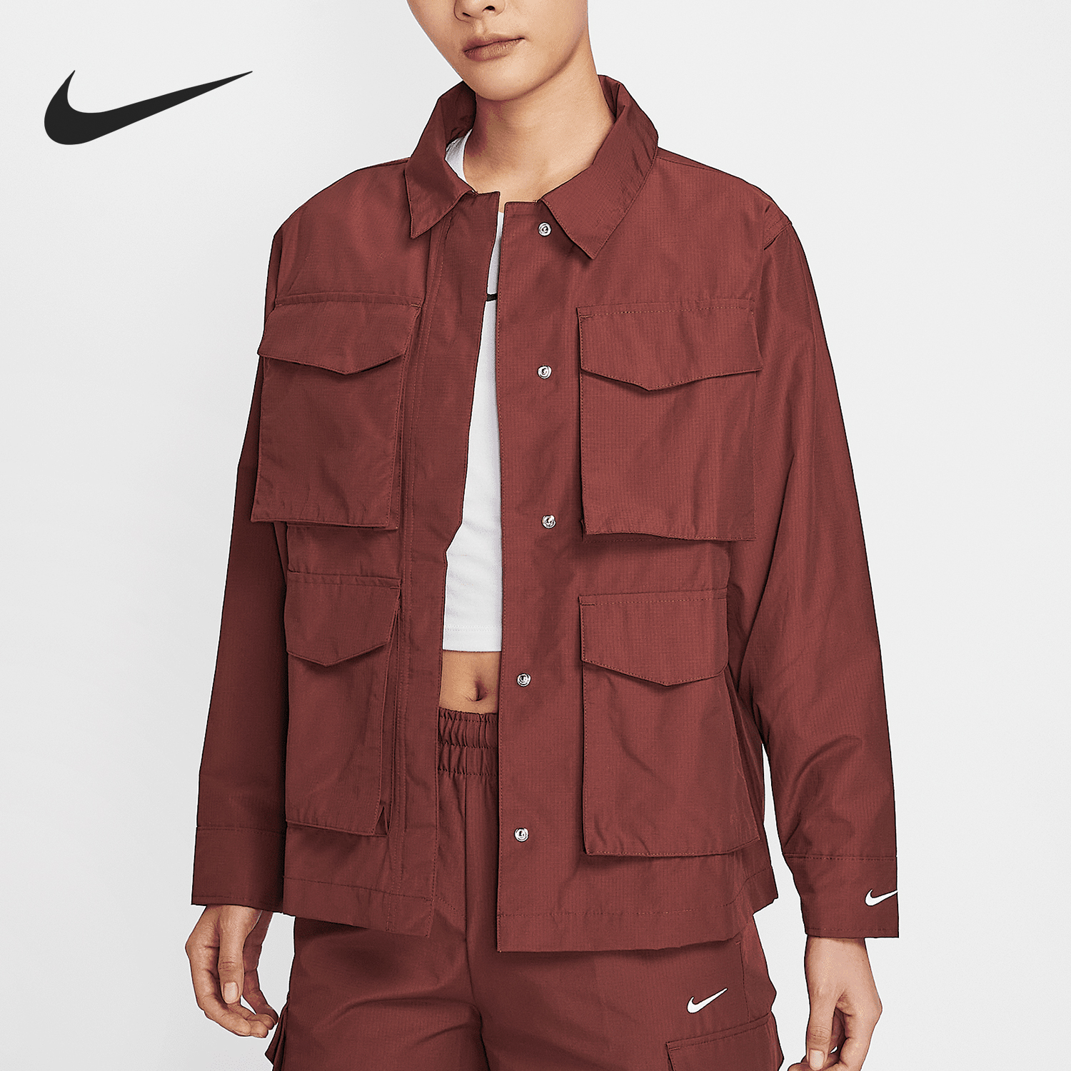 Nike/耐克官方正品春季新款女士翻领口袋梭织运动外套HJ1008-619