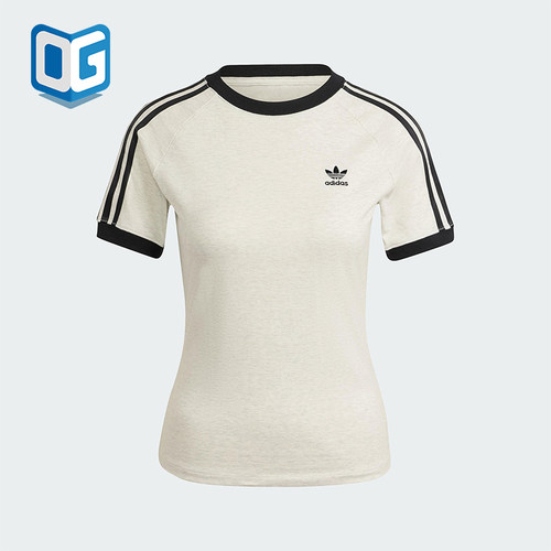 Adidas/阿迪达斯正品三叶草女士印花圆领经典套头修身短袖IR8104