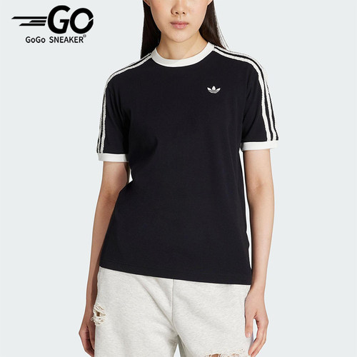 Adidas/阿迪达斯正品三叶草女士针织三条纹经典休闲短袖KC8819