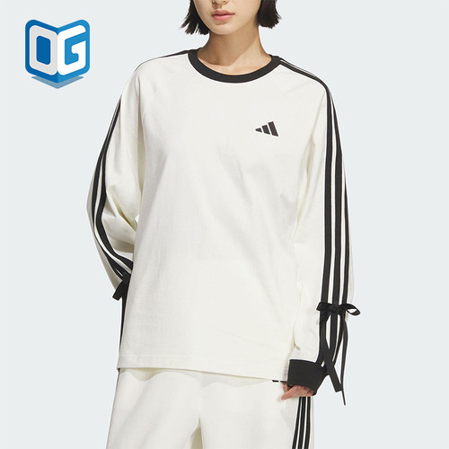 Adidas/阿迪达斯正品2025女士时尚宽松圆领亲肤针织长袖T恤KG3859