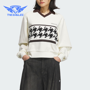 运动宽松卫衣KC2689 三叶草女士休闲复古短款 Adidas 阿迪达斯正品