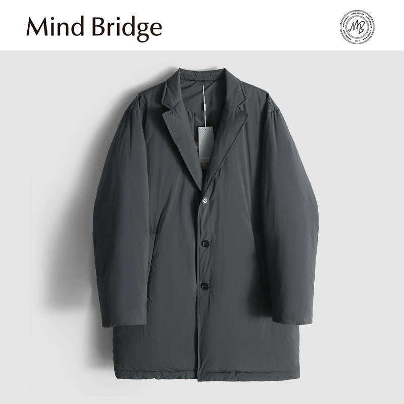 MindBridge新款2025冬季男士商务休闲防风保暖西装领中长款羽绒服