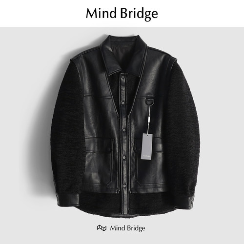 MindBridge休闲PU皮夹克防风保暖