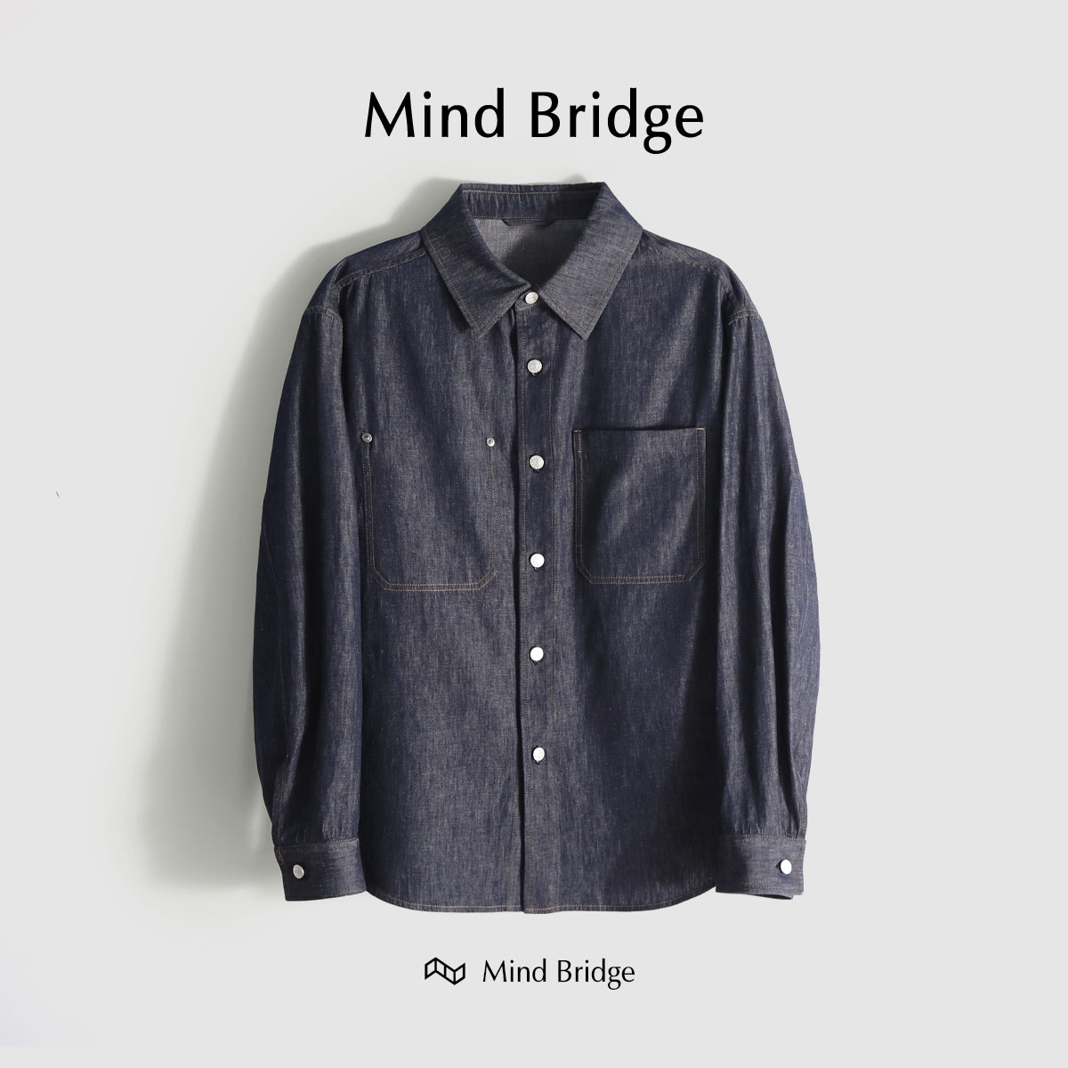 MindBridge美式复古水洗做旧男士牛仔衬衫潮流韩版休闲外套宽松春