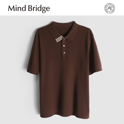 MindBridge新款2025秋冬男士弹力保暖翻领商务休闲针织衫短袖抗皱
